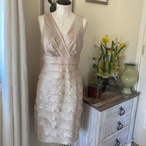 COPY - LONDON TIMES -Taupe Shimmer Layered Cocktail Dress